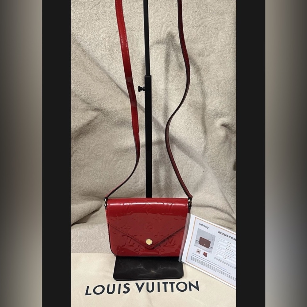 Louis Vuitton Monogram Vernis Mini Sac Lucie Crossbody Bag Cherry Red W/COA